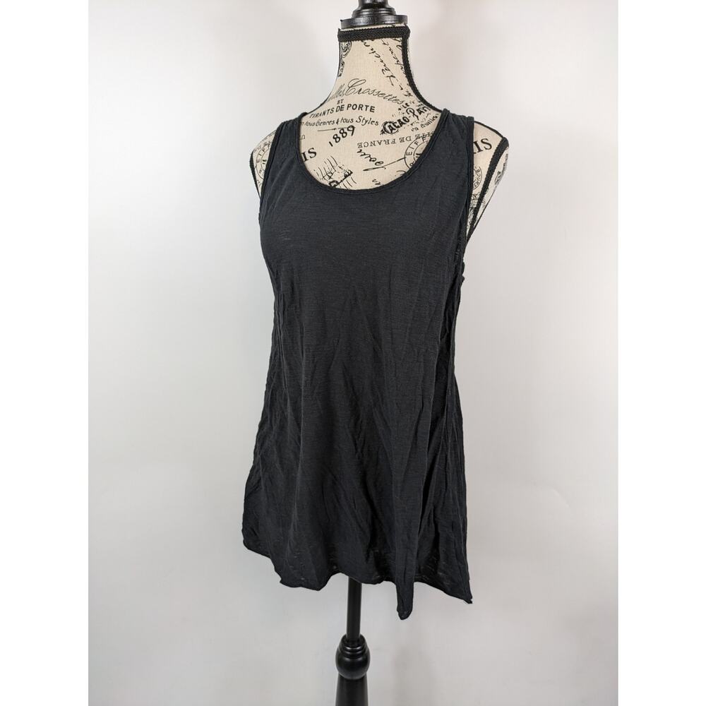 Rock Etiquette Womens Small Tank Top Black Scoop Neck Back Split Raw Hem Grunge